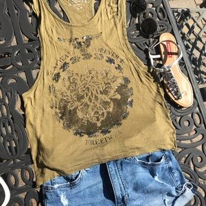 Patriotic freedom olive open back tank